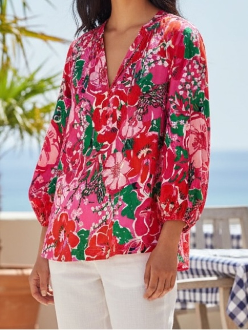 LILLY PULITZER Alima Hotta Pink A Thing Called Love Floral Top Tunic Blouse M
